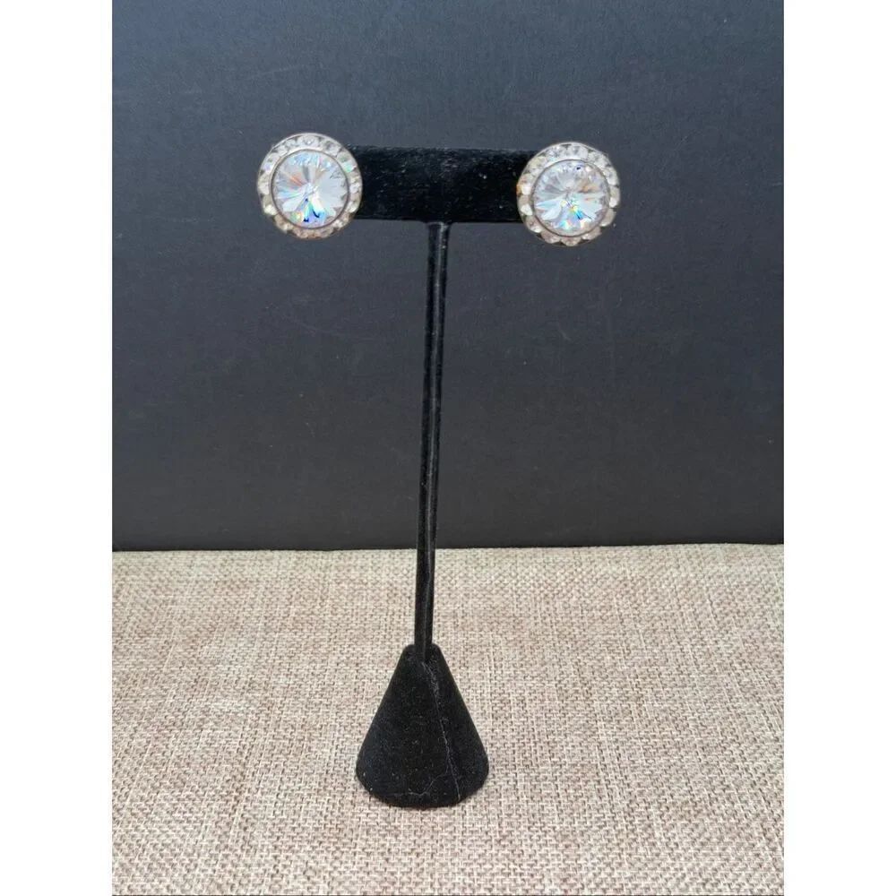 Large Crystal Statement Stud Earrings Round Rhinestone Posts - Picture 7 of 7
